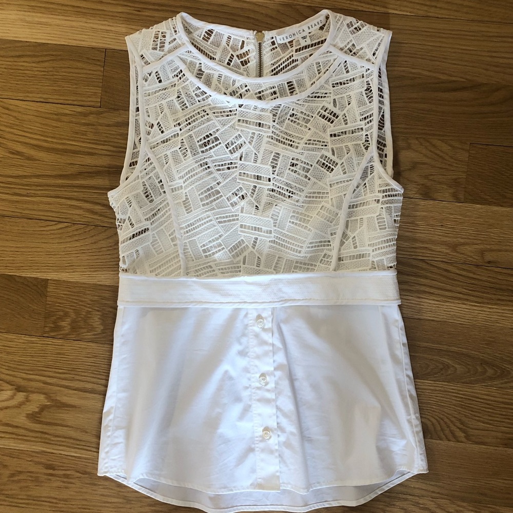 Veronica Beard White Lace/Button Down Top